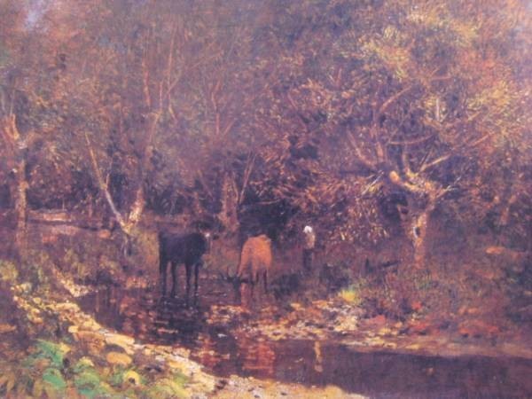 ラースロー・メドニャンスキイ、柳と牛、希少画集画、新品額装付、mai拍卖