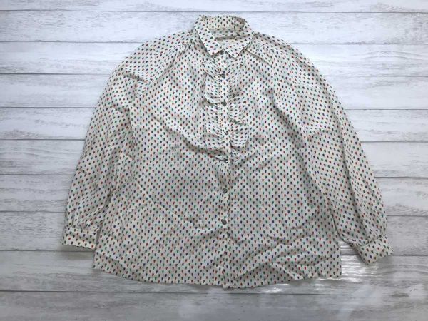 ジョネ 国産レトロ オールド メルヘン ロマンチック 総柄 フリル 長袖シャツ ブラウス レディース ポリエステル100% 白拍卖