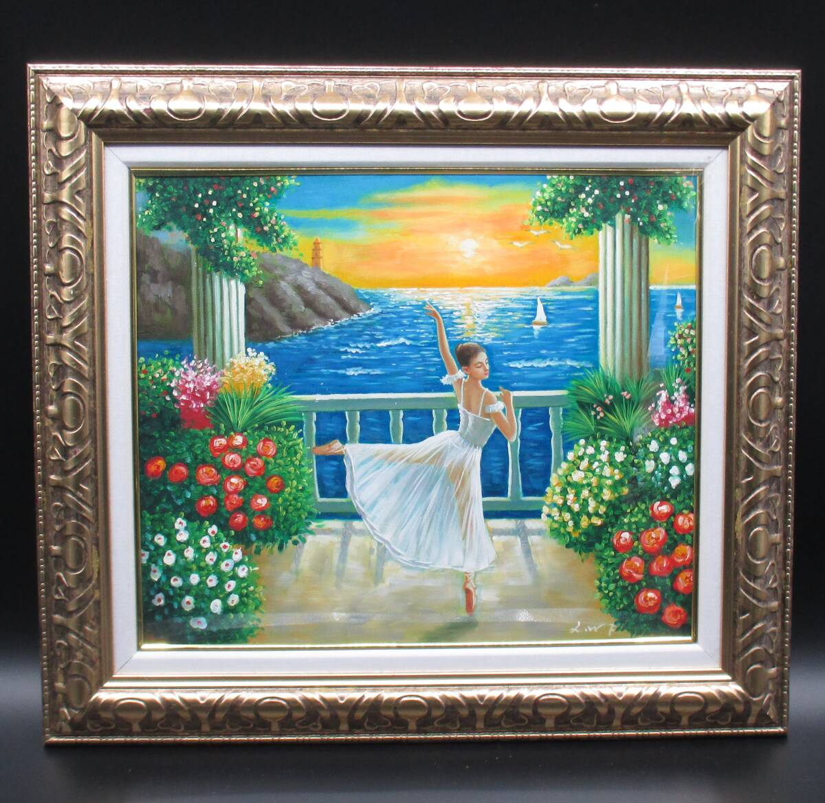 【模写】 油彩画 人物画 額 (約)縦55.2㎝×横62.2㎝×厚み4cm 拍卖