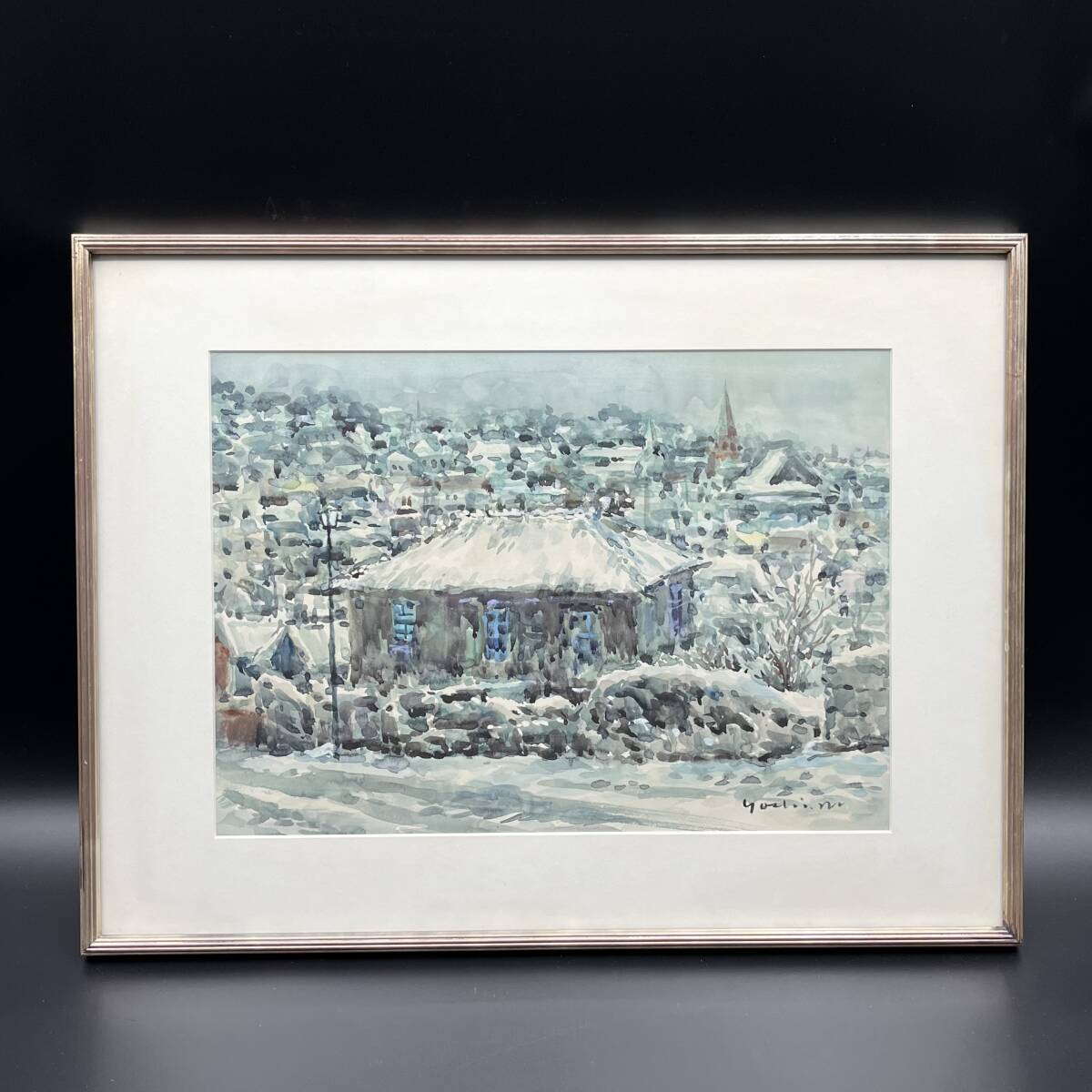 【模写】 水彩画 風景画 額 (約)縦56.5㎝×横74.5㎝×厚み3cm 拍卖