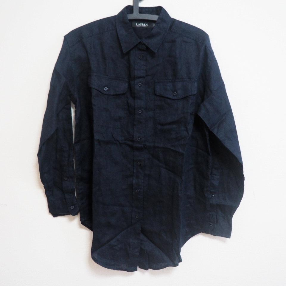 ローレン 長袖シャツ ブラック SPサイズ リネン100拍卖