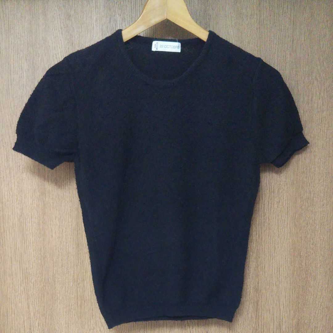 22オクトーブル 黒 カットソー トップス サマーニット M 半袖ニット ヴァンドゥーオクトーブル 上品 半袖 拍卖