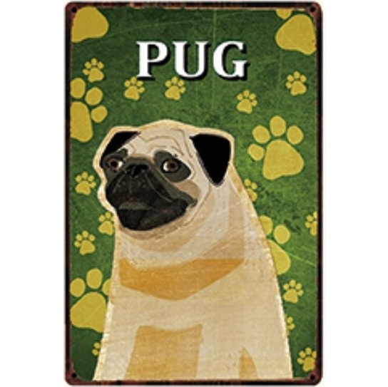 A2720 メタル サイン ブリキ 看板 金属製 プレート アメリカン雑貨 昭和レトロ アートパネル 動物 ペット 犬 パグ 3057拍卖