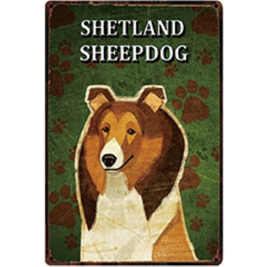 A2722 メタル サイン ブリキ 看板 金属製 プレート 昭和レトロ アートパネル 動物 ペット 犬 シェットランドシープドッグ 3060拍卖