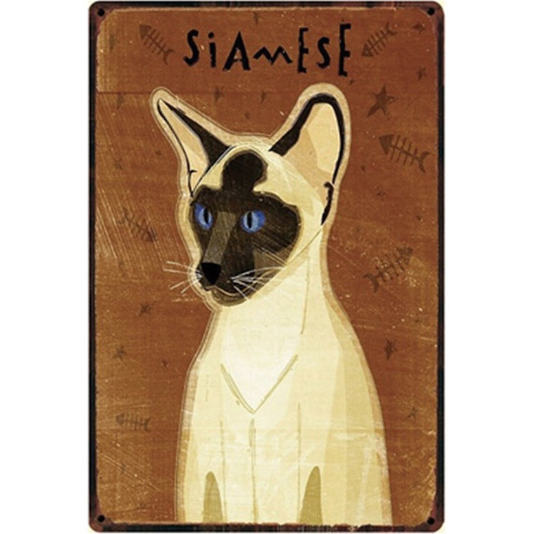 A2711 メタル サイン ブリキ 看板 金属製 プレート アメリカン雑貨 昭和レトロ アートパネル 動物 ペット 猫 シャム 1005拍卖
