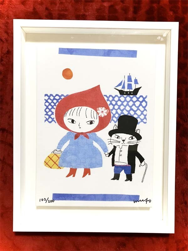 MICAO●真作●ミカオ 平佐美香●ジークレ版画 102/200 サインあり■タイトル『赤い靴』■絵本やイラストでも幅広く活躍する人気刺繍作家拍卖
