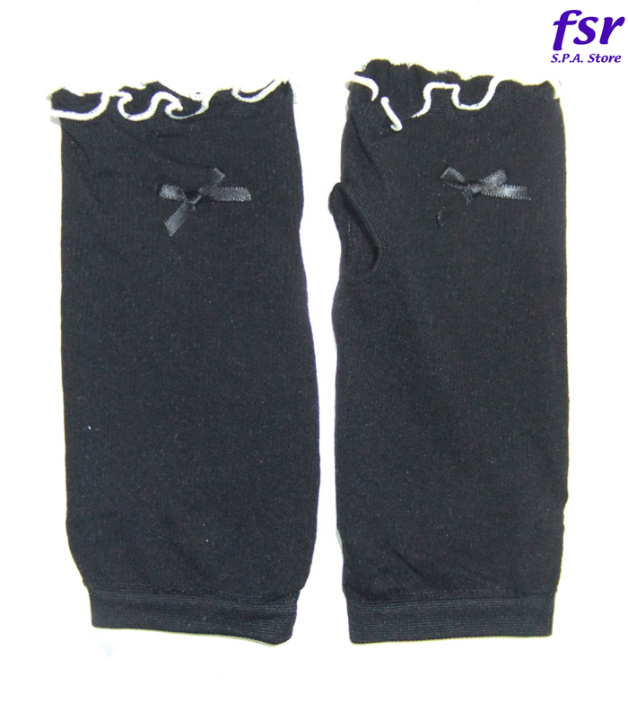 アームカバー 20cmショート丈 紫外線カット UV効果 日焼け防止 接触冷感 冷房対策 腕カバー 手袋 おしゃれなメロウリボン付き ACV-2274-BK拍卖