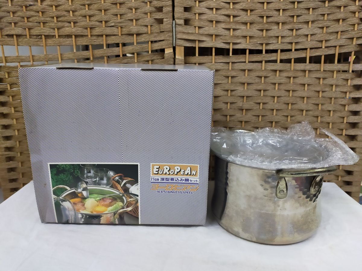 F01-20250527-05 杉山金属 EuRoPeAn 19cm 深型煮込み鍋セット ヨーロピアン 直径7cm 両手鍋 ステンレス 容量:2.9リットル拍卖