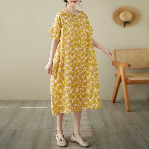 ★★★レディース ワンピース ロング ラウンドネック 花柄プリント EX23 拍卖