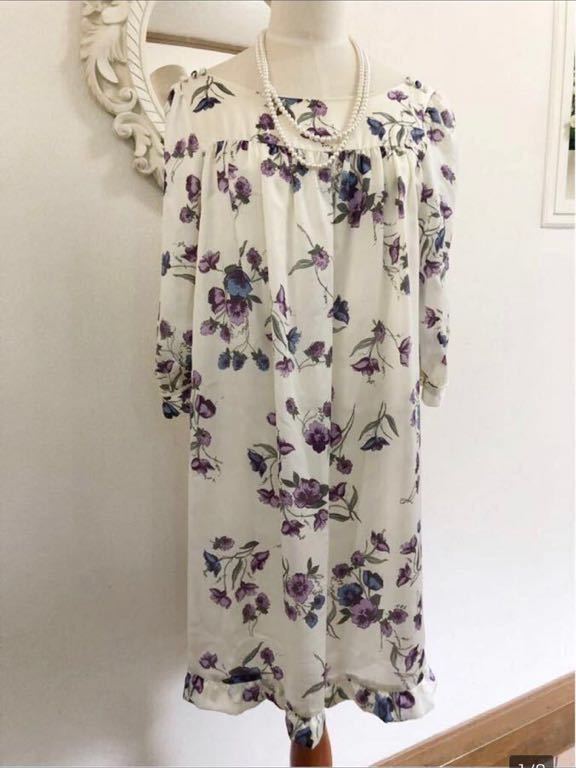 mimi & roger ミミアンドロジャー チュニック 花柄ワンピースドレス ホワイト 美品♪b2拍卖