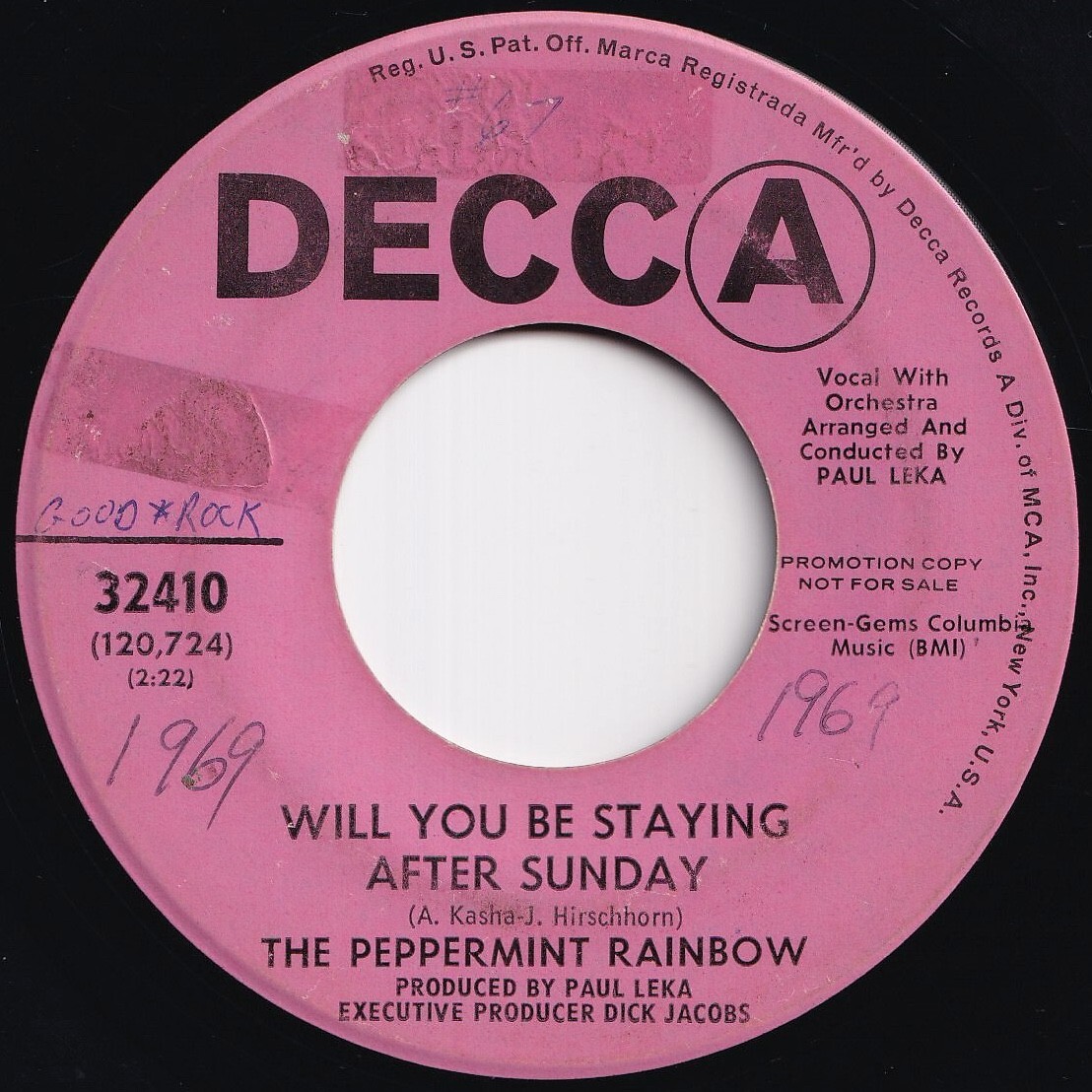 Peppermint Rainbow Will You Be Staying After Sunday / And I'll Be There Decca US 32410 210839 ロック ポップ レコード 7インチ 45拍卖