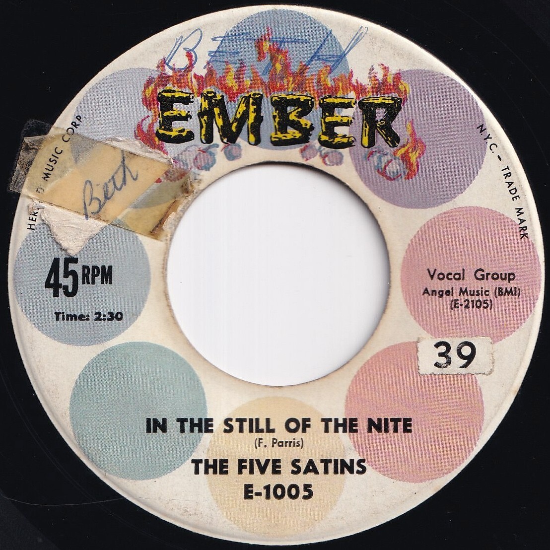 Five Satins In The Still Of The Nite / The Jones Girl Ember US E-1005 211006 R&B R&R レコード 7インチ 45拍卖