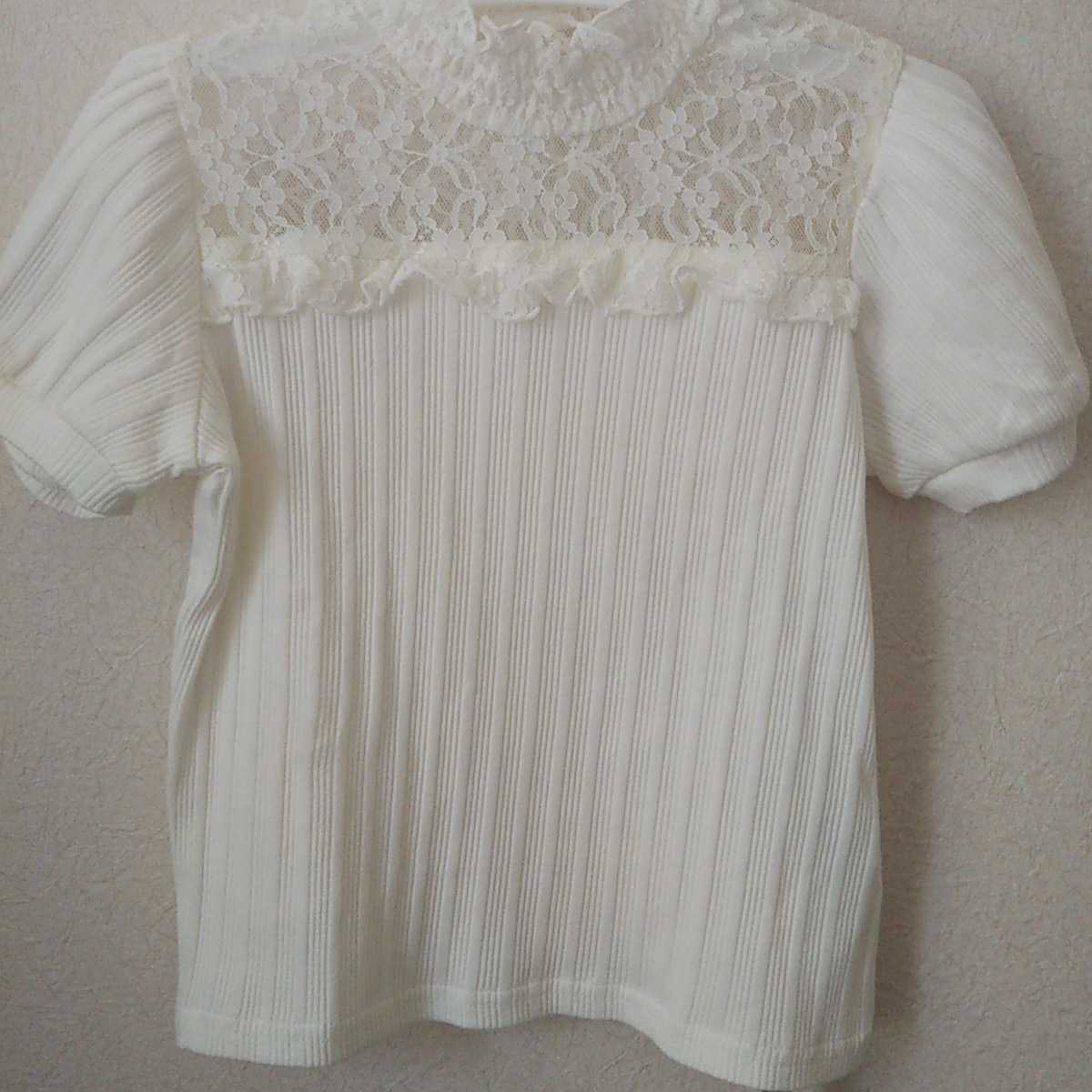 【新品未使用】キッズ服 110サイズ 半袖 ニット Tシャツ トップス 女の子 オフホワイト タグ付き a.v.v拍卖