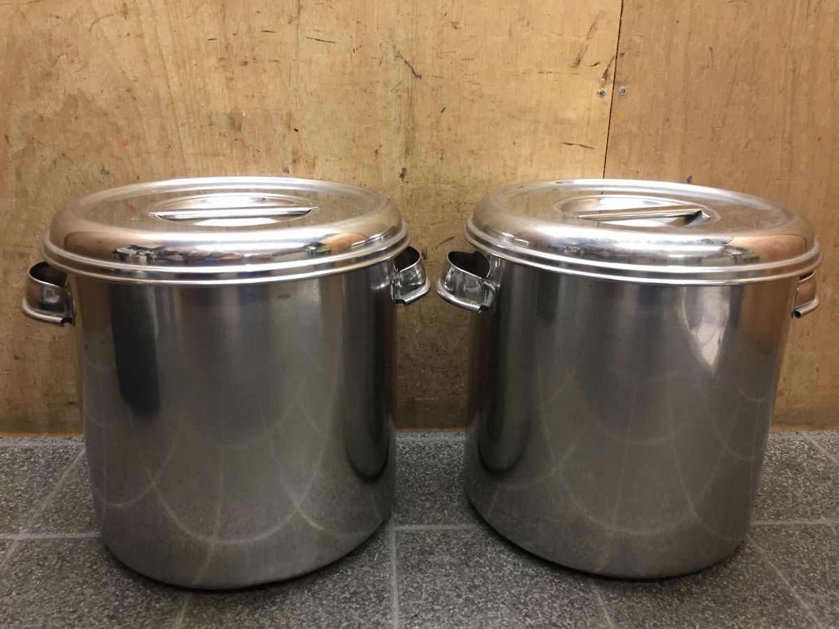 EE137 クローバーマーク 大家製作所 丸型 取手付 ポット 直径約22cm 2点まとめてお得セット ステンレス18-8 蓋付 調味料 容器 業務用/140拍卖