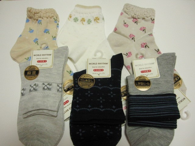 *送料無料*新品*履きぐちゆったりソックス6足⑨*23~24㎝*日本製*メッシュ透かし編み*拍卖