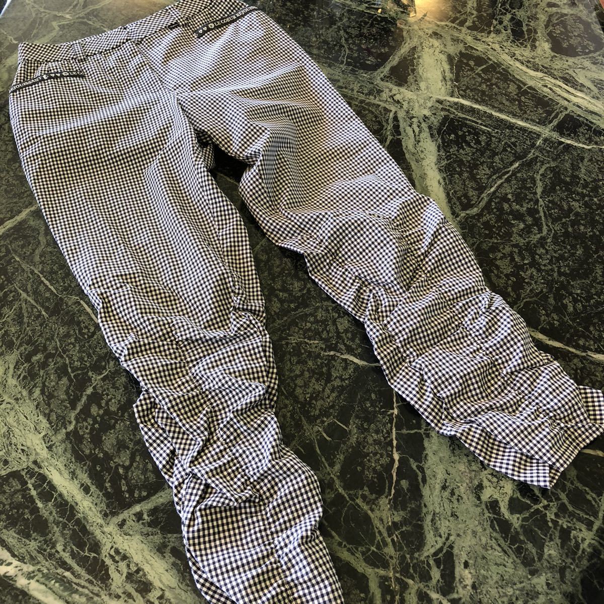 【極美品】Topys★トピィーズ ギンガムチェックデザインパンツ 裾くしゅくしゅパンツ 紺×白 ネイビー ストレッチ 38サイズ Mサイズ相当拍卖