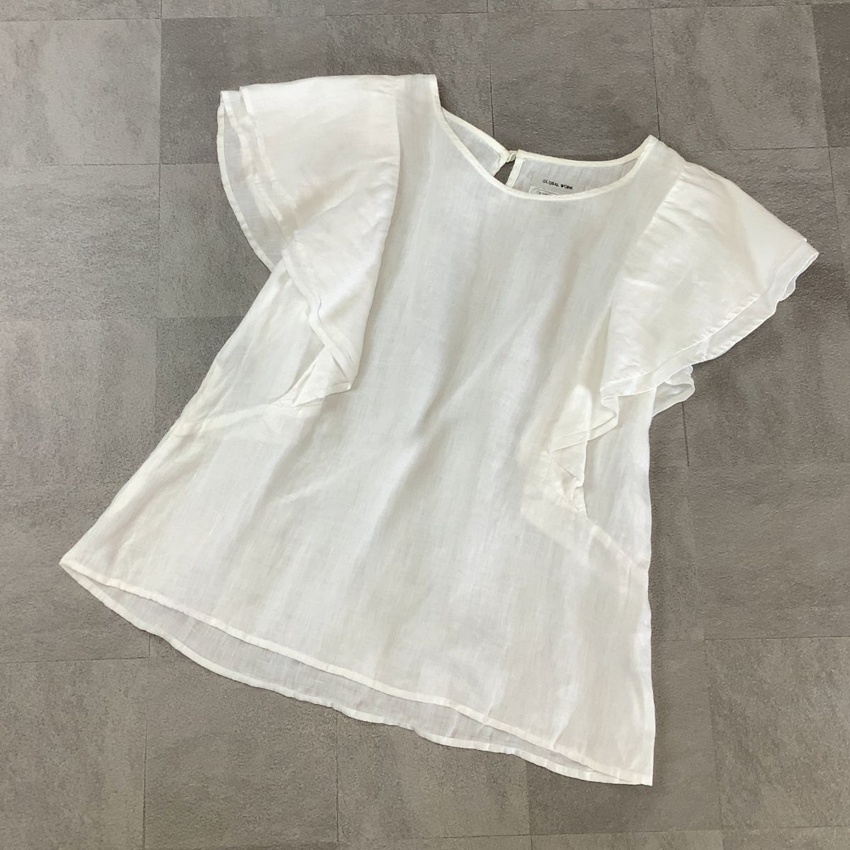【爽やかな高級フレンチリネン100%】GLOBAL WORK グローバルワーク リネンブラウス レディース M ホワイト拍卖