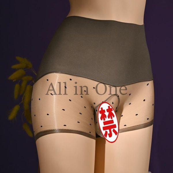 174-157-12 サオ付き 水玉 ドット柄 光沢オイリー ボクサーパンツ【グレー,F】メンズ レディース ショーツ エロ スパッツ セクシー .2拍卖