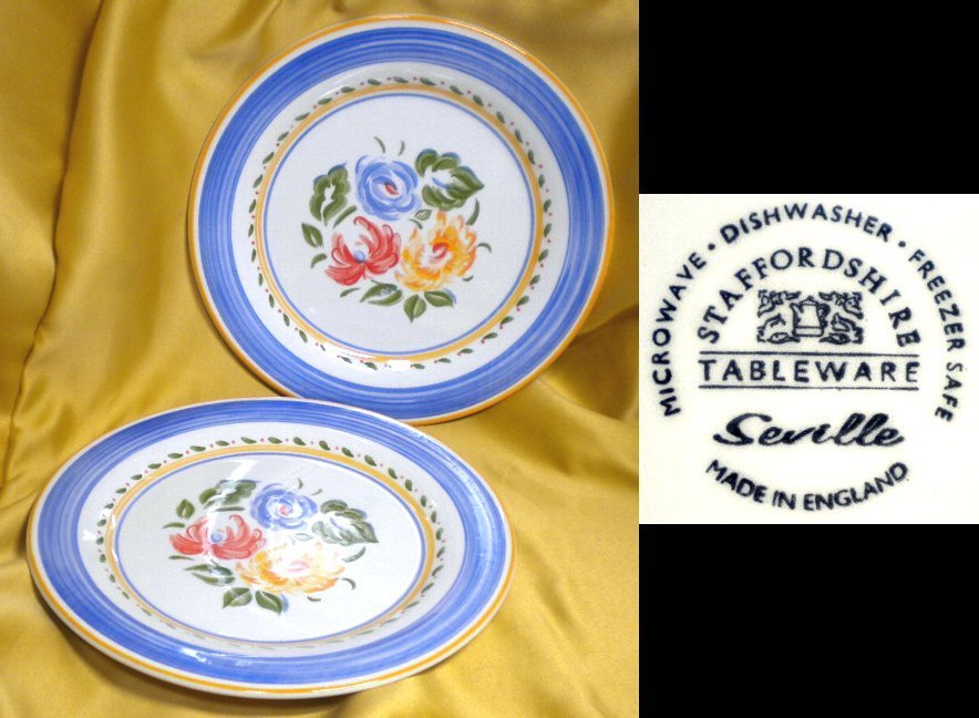 売切 英国製 イギリス スタッフォードシャー プレートSTAFFORDSHIRB Seville 2枚組 纏購入特典有、訳あり 箱無し、寸法:φ258×H22mm拍卖