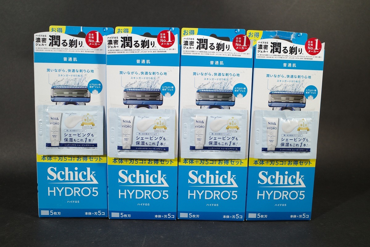新品未開封 本体+替刃5 4個セット シック ハイドロ5 普通肌 ベーシック 5枚刃 ベーシック schick カミソリ メンズ HYDRO5拍卖
