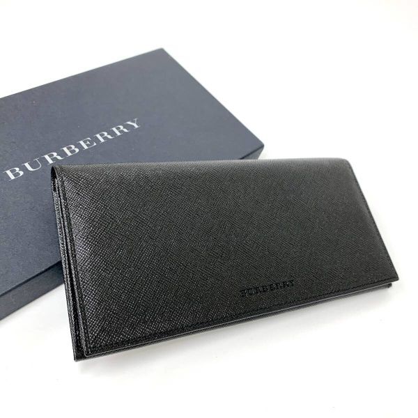A2507 新品未使用!格安! BURBERRY バーバリー レザー 二つ折り長財布 ロングウォレット ブラック拍卖