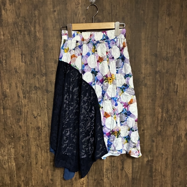 A404◇Scolar | スカラー アシンメトリーデザインスカート ホワイト×ネイビー×マルチカラー レディース Mサイズ 中古品拍卖