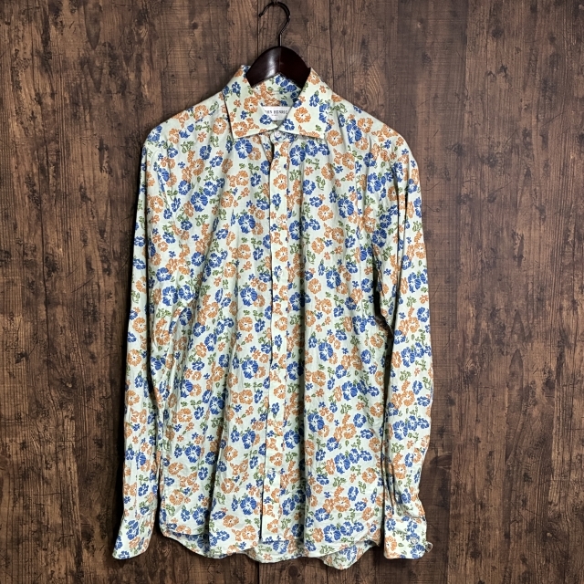M27◇JOHN HENRIC | ジョンヘンリック 花柄シャツ グリーン×マルチカラー メンズ 41サイズ 中古品拍卖