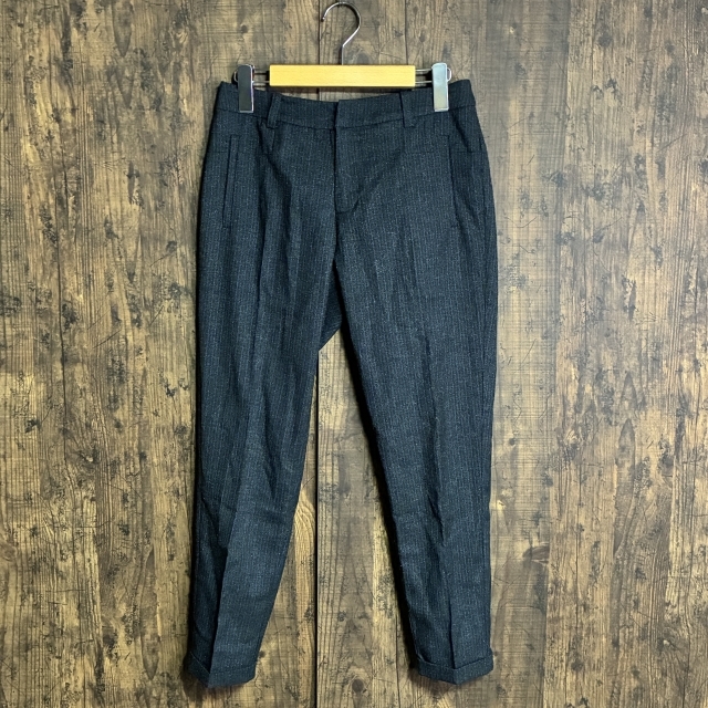 A434◇URBAN RESEARCH | アーバンリサーチ ストライプテーパードパンツ チャコールグレ×ネイビー ーストライプ レディース 38サイズ 中古拍卖