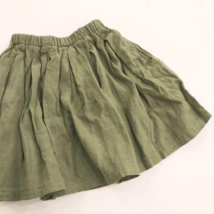 【新品未使用】Ocean&Ground オーシャンアンドグラウンド フレアスカート リネン 麻 カーキ キッズ 110cm スカート グリーン拍卖