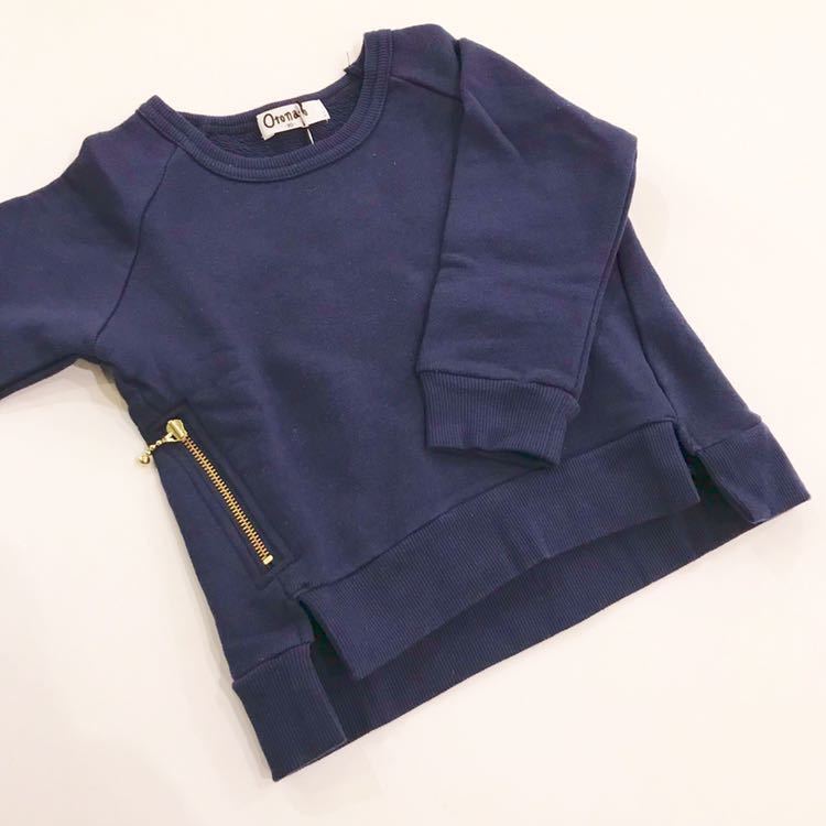 【新品未使用】Otonato オトナト トレーナー スウェット スリット チャック ネイビー ダークブルー キッズ 110cm スリム シンプル 紺色拍卖