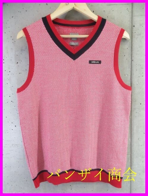 7150s14◆美品です◆adidas golf アディダスゴルフ adipure ヘリンボーン柄 ニットベスト L/ポロシャツ/ジャケット/パンツ/セーター拍卖
