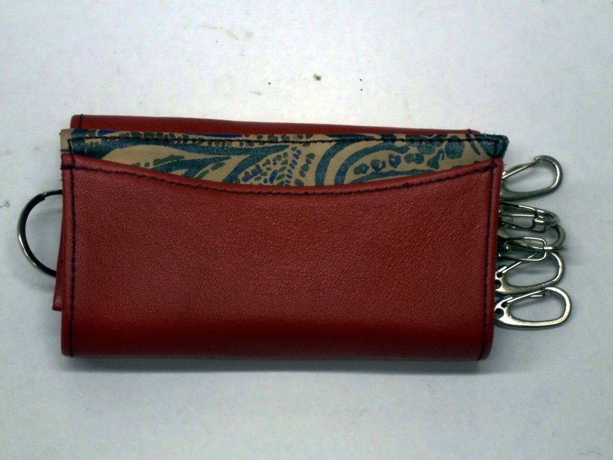 一点品 送料無料 296-1ラム革の三つ折り6連キーケース拍卖