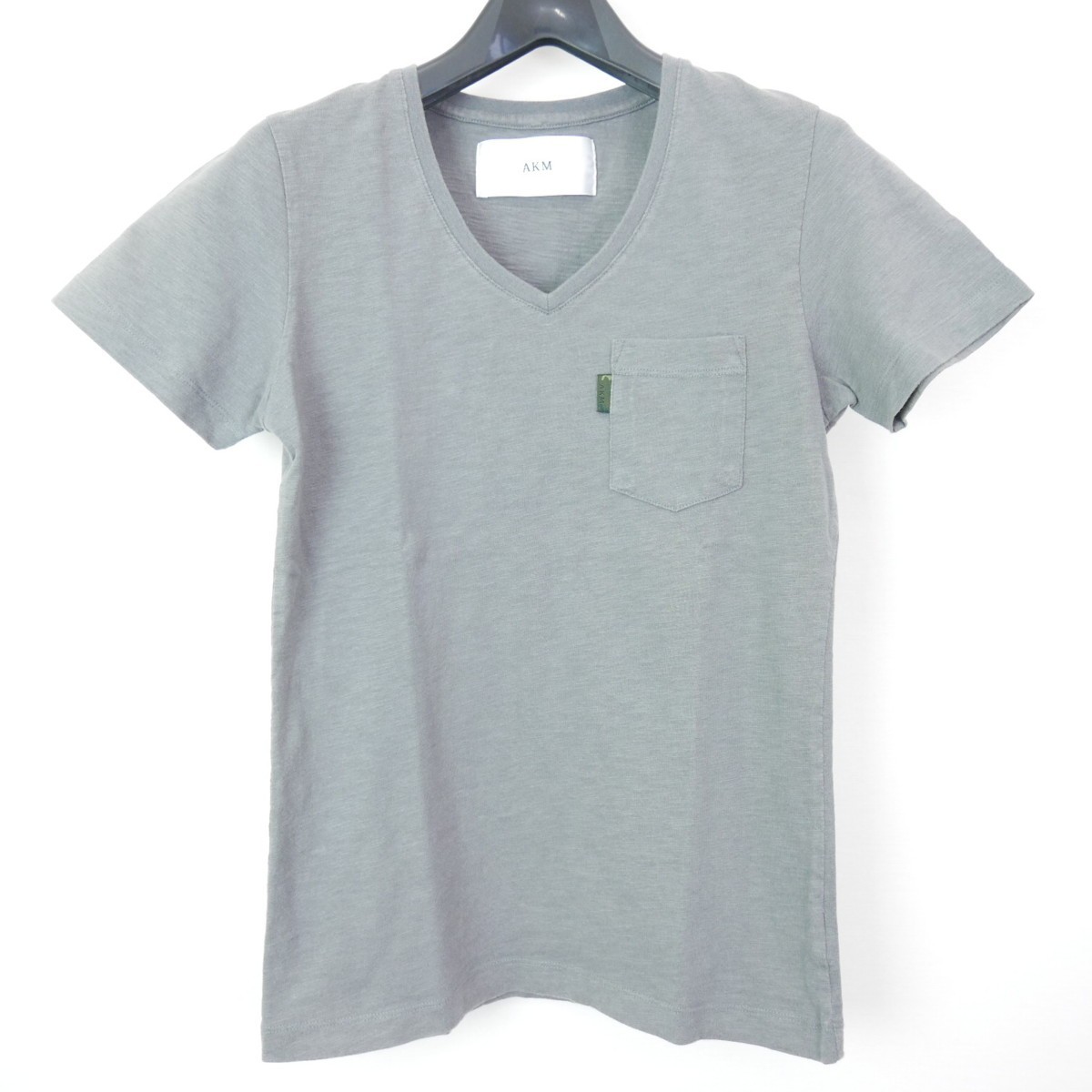 AKM エイケイエム コットン 半袖 無地 Vネック ポケット TEE Tシャツ カットソー GRAY S拍卖