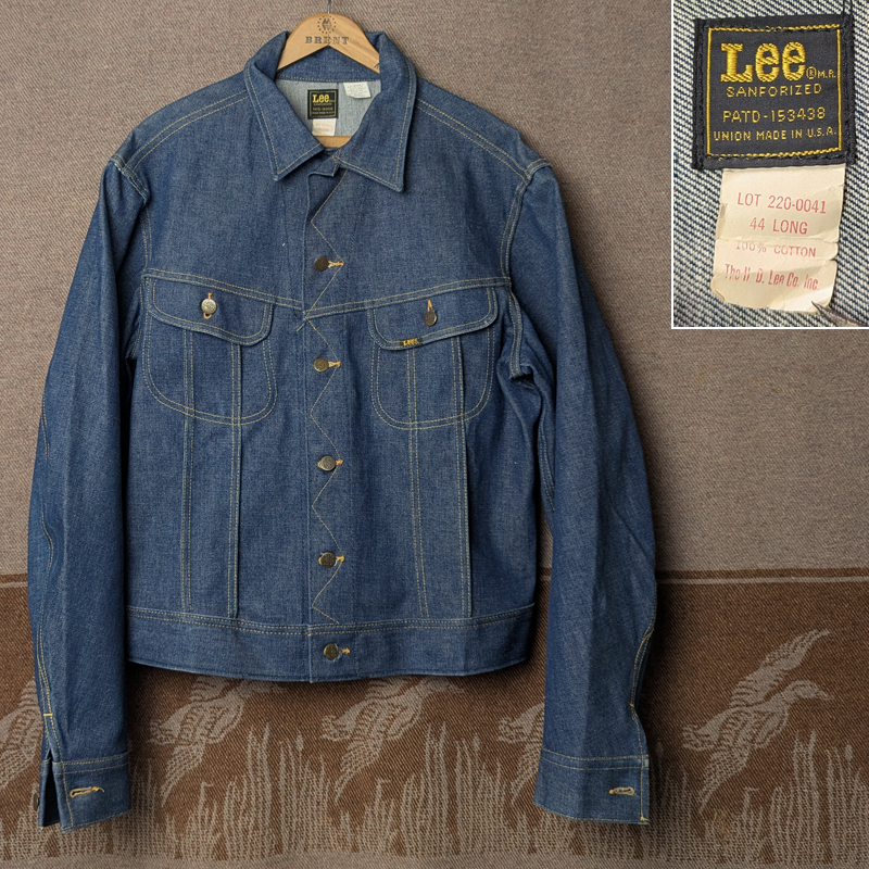 ビッグサイズ44 ロング 【Lee 220】 70年代 デニム ジャケット 未洗い ジージャン 101-J 後継 リジッド インディゴ ビンテージ 60s70s80s拍卖