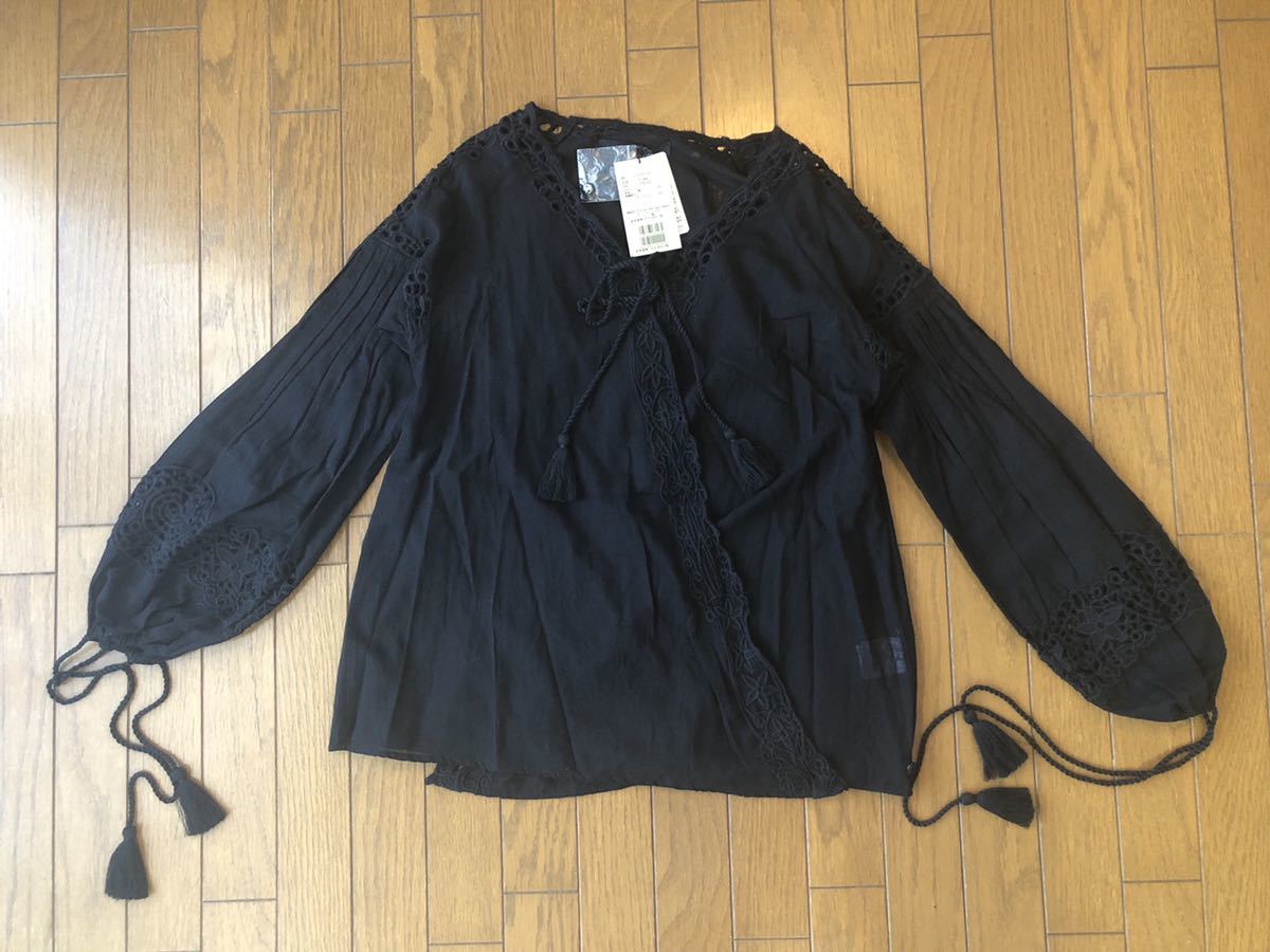 ★goa ゴア★カットワーク刺繍カシュクール2wayブラウス ブラック アンティーク刺繍拍卖