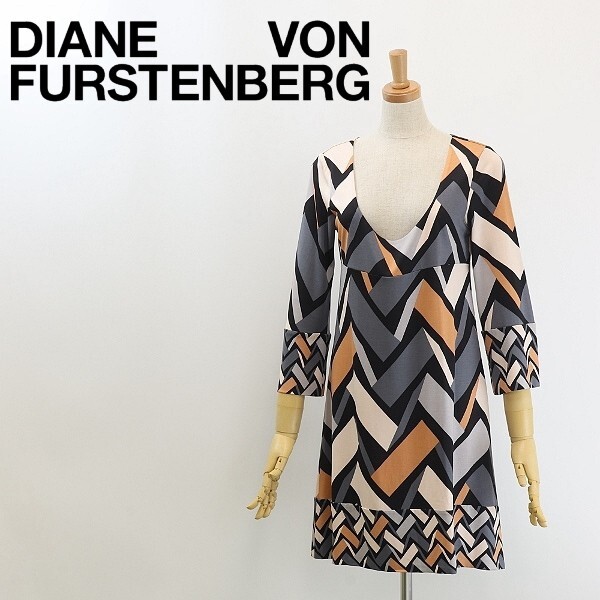 ◆DIANE von FURSTENBERG ダイアンフォン ファステンバーグ LAETITIA シルクジャージー 総柄 七分袖 ワンピース 4拍卖