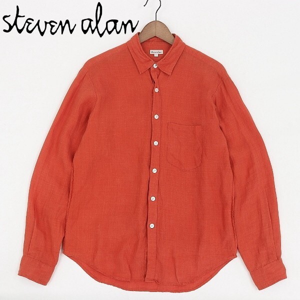 ◆Steven Alan スティーブンアラン リネン100% 長袖 シャツ フェードレッド L拍卖