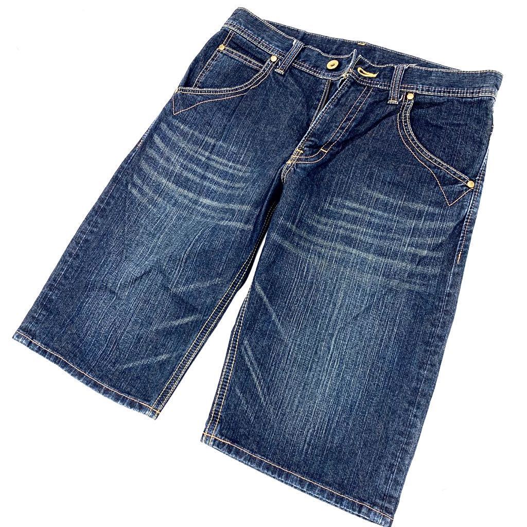 ラングラー ☆ Wrangler W05727 デニムハーフパンツ ショートパンツ W32 インディゴブルー 自然なヒゲ色落ち◎ アメカジ 古着MIX■ff拍卖