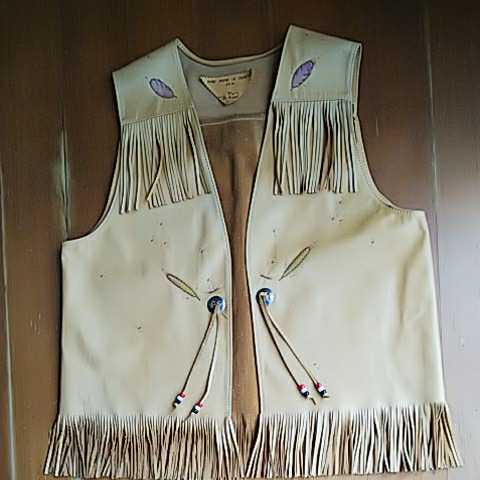 レア ハンドメイド ディアスキン レザーベスト Jos binne カナダ サイズL ジョズビン ネイティブ ウェスタン ユーズド拍卖