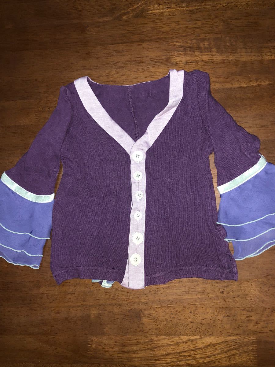 【ブーフーウー/ブーホームズ】長袖カットソー カーディガン オーガンジーフリル 90㎝ 中古 紫拍卖