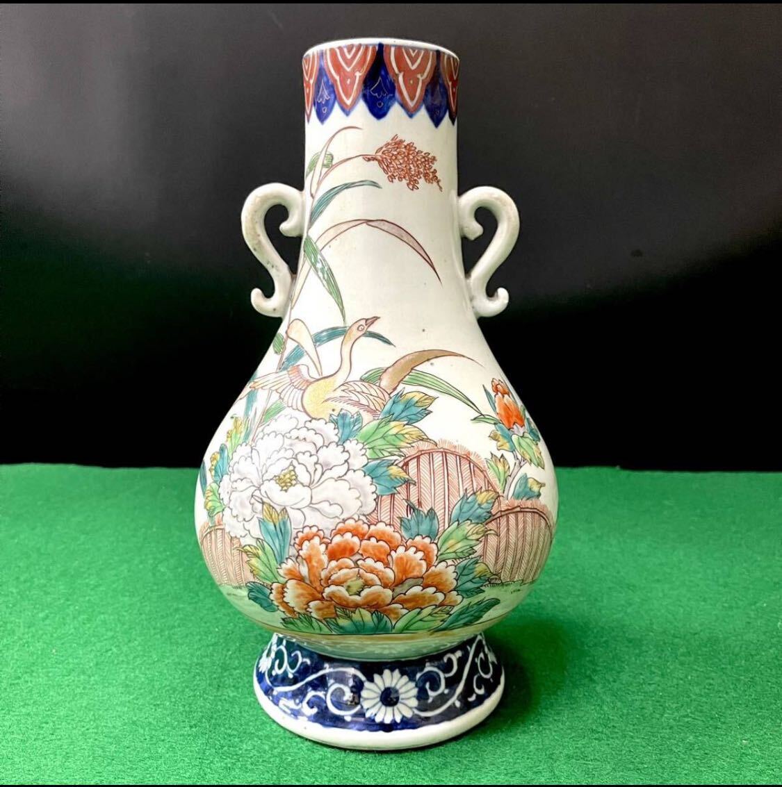 ★☆骨董/中国骨董 絵付/色絵/赤絵 花鳥図 壺/花瓶/花入/花生 全高:300mm拍卖