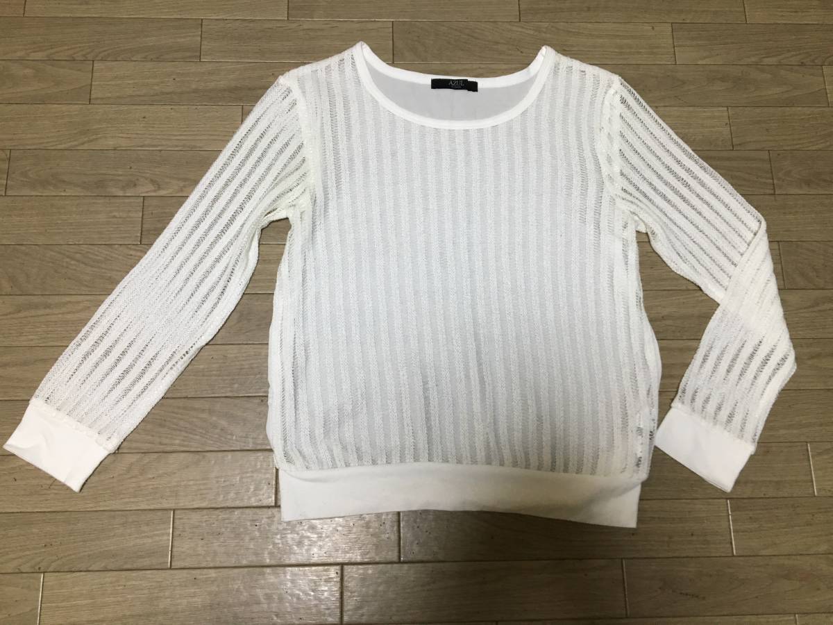 USED☆AZUL by moussy シアー長袖トップス 白 サイズM拍卖