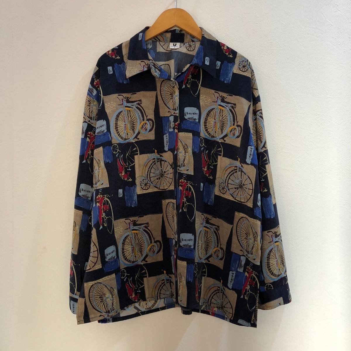 EXCELLENT FASHION/ 長袖 総柄ポリシャツ ネイビー レディース 9拍卖