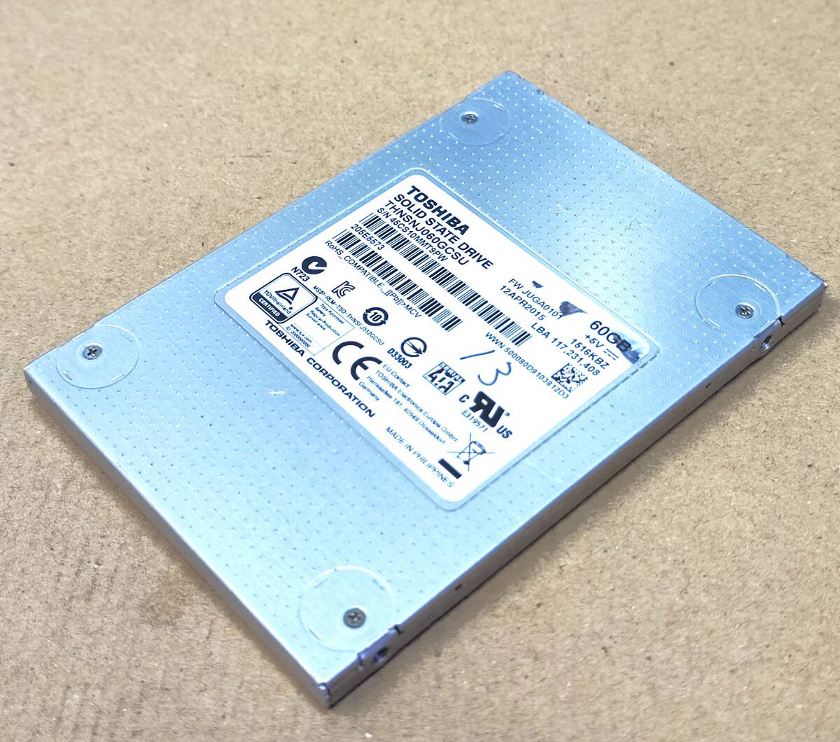 【中古パーツ】2.5インチ SATA SSD 60GB 1台 正常 TOSHIBA THNSNJ060GCSU 使用時間32666H ■SSD7511拍卖