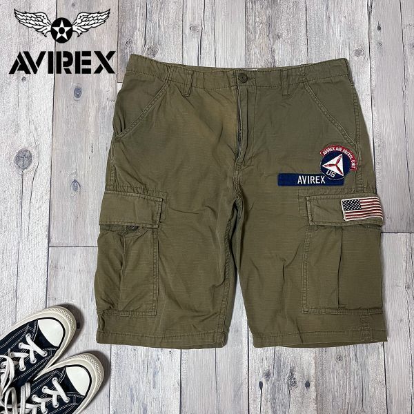 ☆AVIREX アヴィレックス☆ワッペン カーゴ ハーフパンツ リップストップ ショーツ size【XL】 S2290拍卖