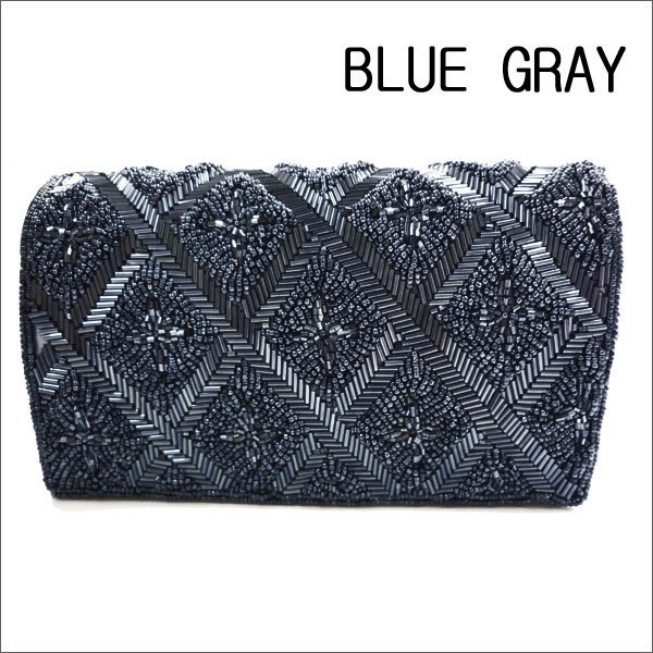 ビーズ 3WAY ショルダー クラッチ バッグ ブルーグレー系 bag9拍卖