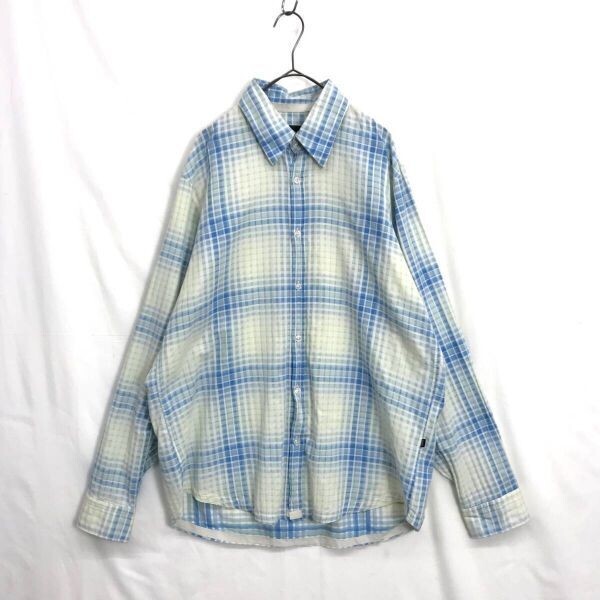 JZ0349★BOSS by HUGO BOSS : チェック柄シャツ★L★ブルー系 ヒューゴボス拍卖