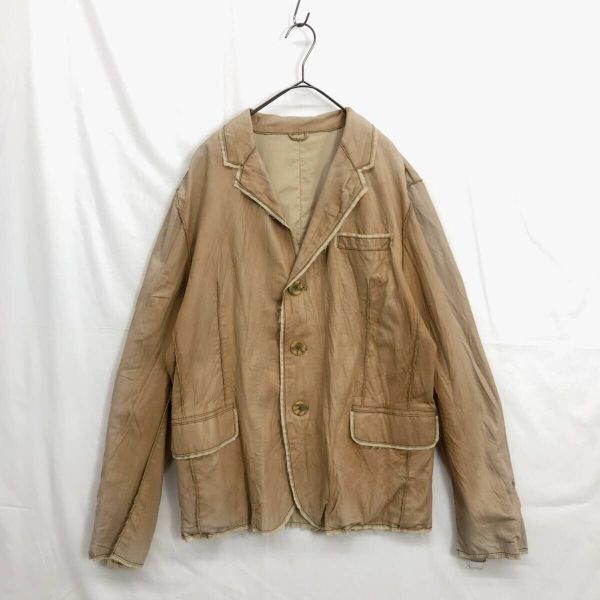 JZ0254★MODA SHOW : ダメージ加工 レザージャケット★M★ベージュ ラムレザーみたいな柔らかい革拍卖