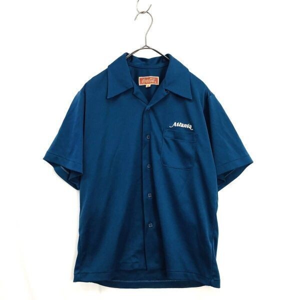 JZ0344★OLD Coca-Cola : 80s ビンテージ コカコーラ ボーリングシャツ★M★グリーン系 半袖 刺繍拍卖