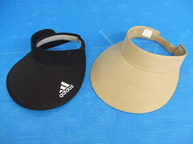 【お買得!】★フリーサイズサンバイザー2点セット★①adidas/黒/57~60cm ②ベージュ/56~60cm拍卖